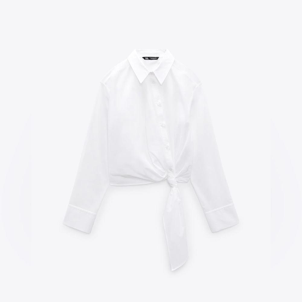 Zara 💥NWT💥 SIDE KNOT SHIRT - White - XS 🔴STAIN🔴